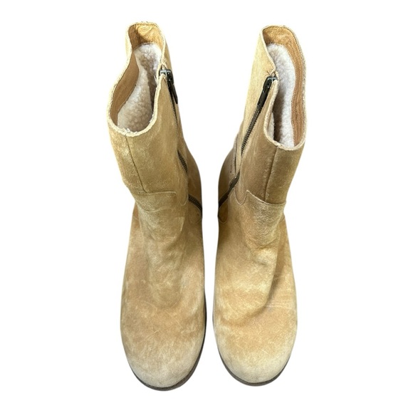 UGG Keppler Chestnut Suede Sheepskin Buckle Moto Short Boots Size US 9.5 Womens - Picture 2 of 10